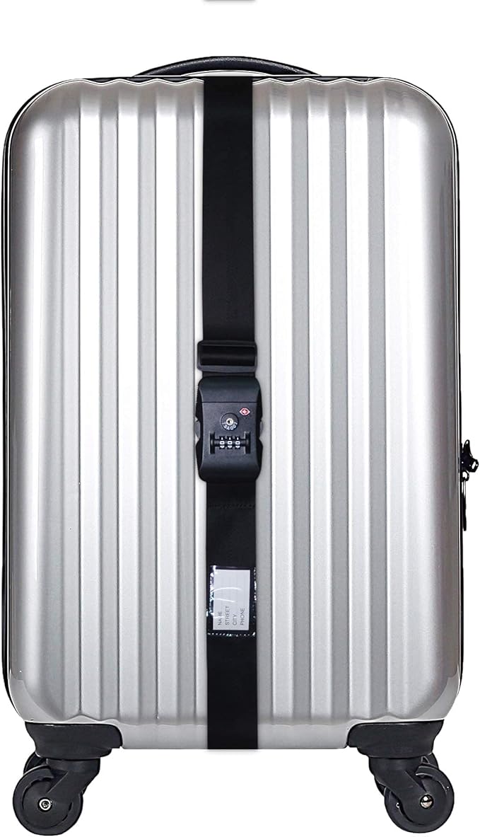 Heavy Duty Luggage Straps TSA Approved with Combination Lock Adjustable Travel Belt for Suitcases (Black)