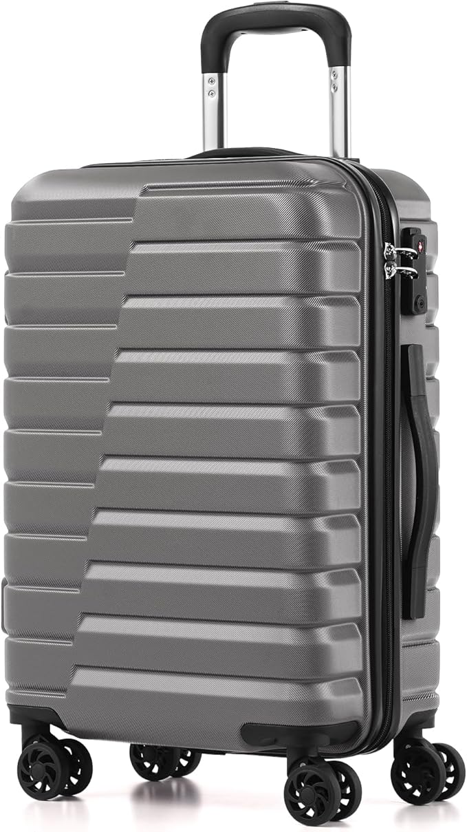 Coolife Carry On Luggage Airline Approved with Spinner Wheels, Hard Shell Suitcase TSA Lock Lightweight Travel Luggage 20-inch,Gray