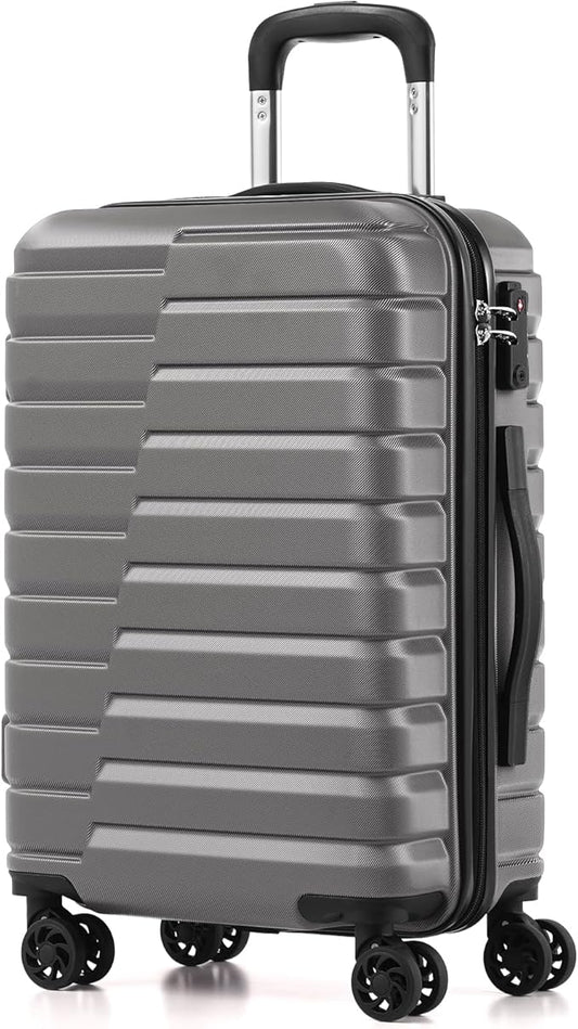Coolife Carry On Luggage Airline Approved with Spinner Wheels, Hard Shell Suitcase TSA Lock Lightweight Travel Luggage 20-inch,Gray