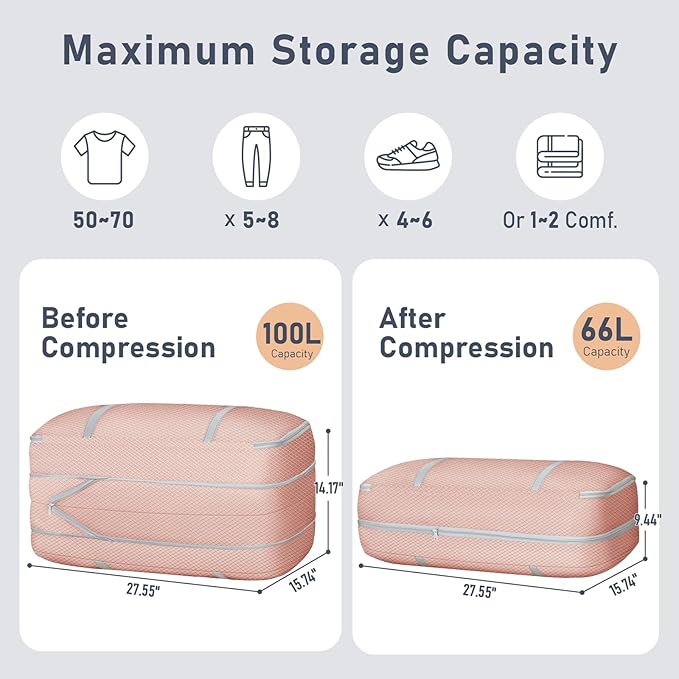 DIMJ Large Comforter Storage Bag with Handls, 100L Washable Blanket Storage, Compression Packing Totes Moving Bags With Zipper, Space Saving Containers For Pillow, Clothes, Bedding, 2 PCS