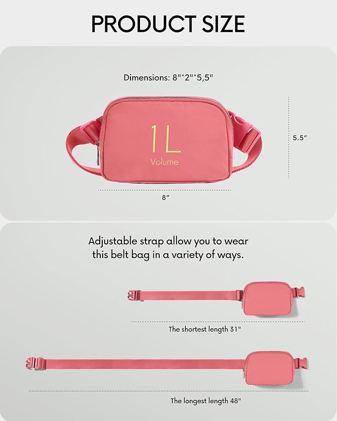 ODODOS Unisex Mini Belt Bag with Adjustable Strap Small Fanny Pack for Workout Running Traveling Hiking, Raspberry