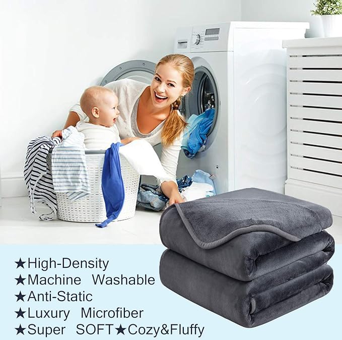 HOZY Soft Blanket Twin/Twin XL Fleece Warm Fuzzy Throw Extra Long Blankets for The Bed Sofa Lightweight Dark Grey 66"*90"