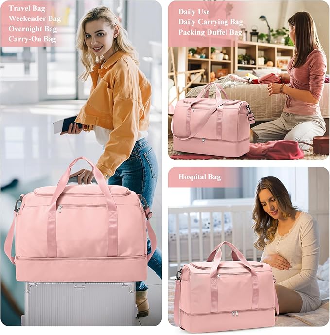 Extra Large Travel Duffle Bag,Carry on Overnight Weekend Bag with Shoes Compartment,Weekender Bags for Women for Travel Business Trips Sport Hospital