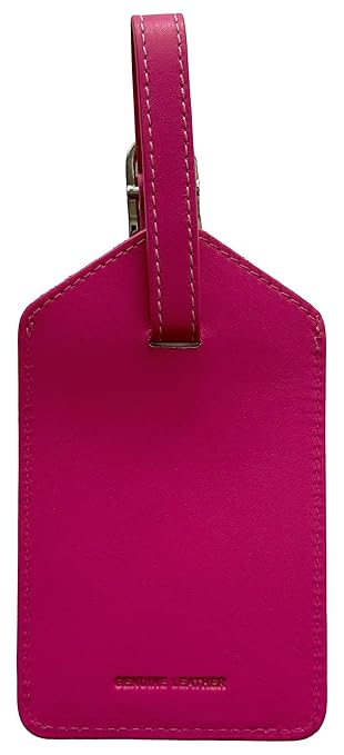 Bright Pink Genuine Top Grain Leather Luggage Tag