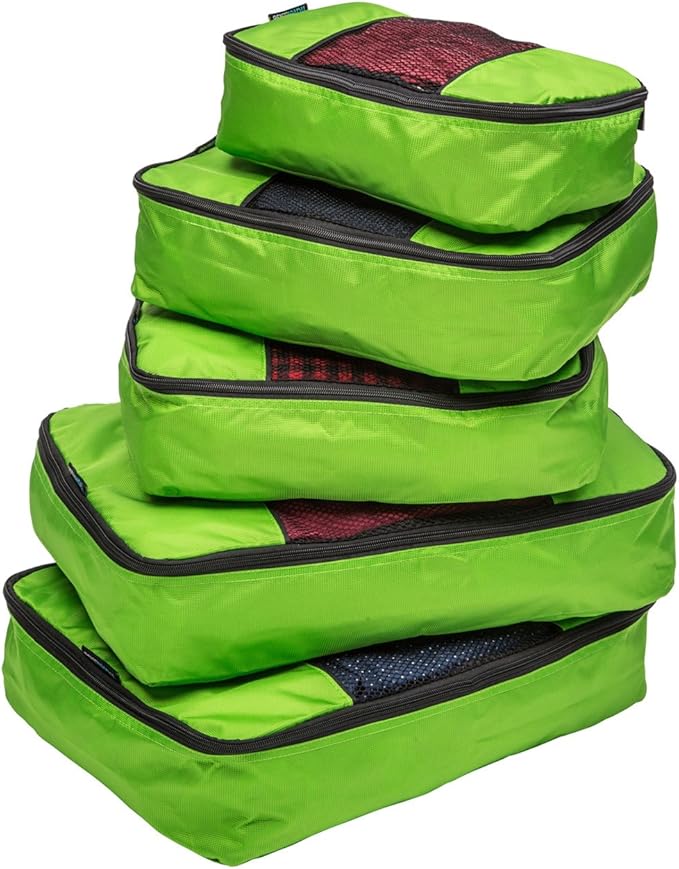 TravelWise Luggage Packing Organization Cubes 5 Pack, Lime, 2 Small, 2 Medium, 1 Large