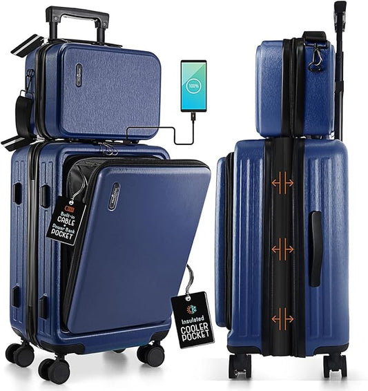 22 Inch Carry On Luggage, Carry On Suitcase with Wheels, Hardside Luggage Carry-On, Expandable Navy Small Suitcase, Hard Shell Carry-on Luggage, Spinner Luggage with Cosmetic Bag