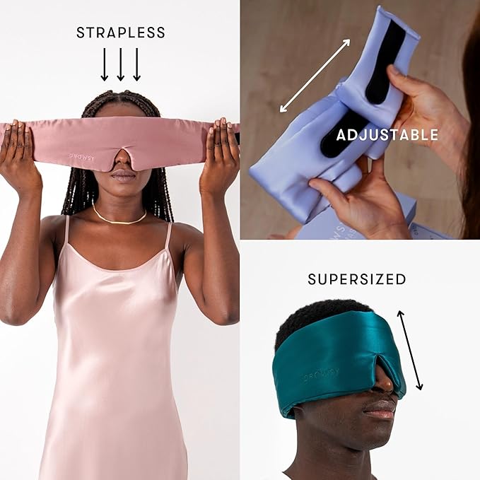 DROWSY Silk Sleep Mask - Face-Hugging, Padded Cocoon for Luxury Sleep in Total Darkness - 100% Pure Mulberry Silk (Lavender Haze)