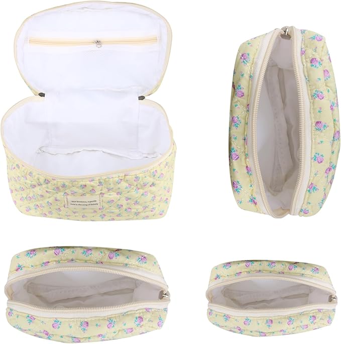 Cute Makeup Bag for Women(2 Pcs), Travel Cosmetic Bags, Quilted Coquette Aesthetic Floral Toiletry Organizer Bag (44 - Purple Rose/4PCS)