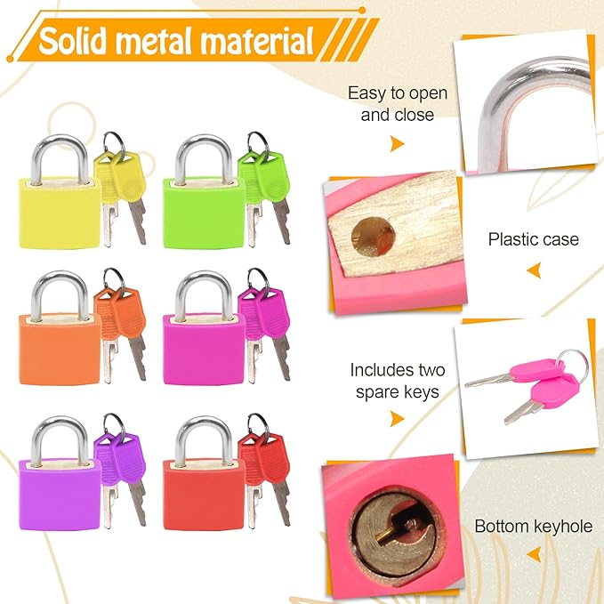 Bonsicoky 10 Pack Suitcase Locks with Keys - Multicolor Metal Luggage Padlocks - Mini Keyed Padlocks for Suitcase, Backpack, Boxes, Travel Bags, Locker