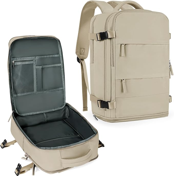 coowoz Travel Backpack For Women Men,Carry On Backpack,Hiking Backpack Waterproof Outdoor Sports Rucksack Casual Daypack travel essentials（Khaki）