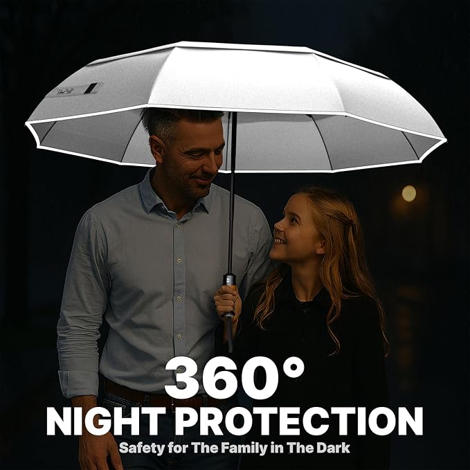 Royal Walk Windproof Folding Travel Umbrella Compact and Strong Luxurious Real Wood Handle Automatic Open Close Vented Double Canopy for Men and Women (White)