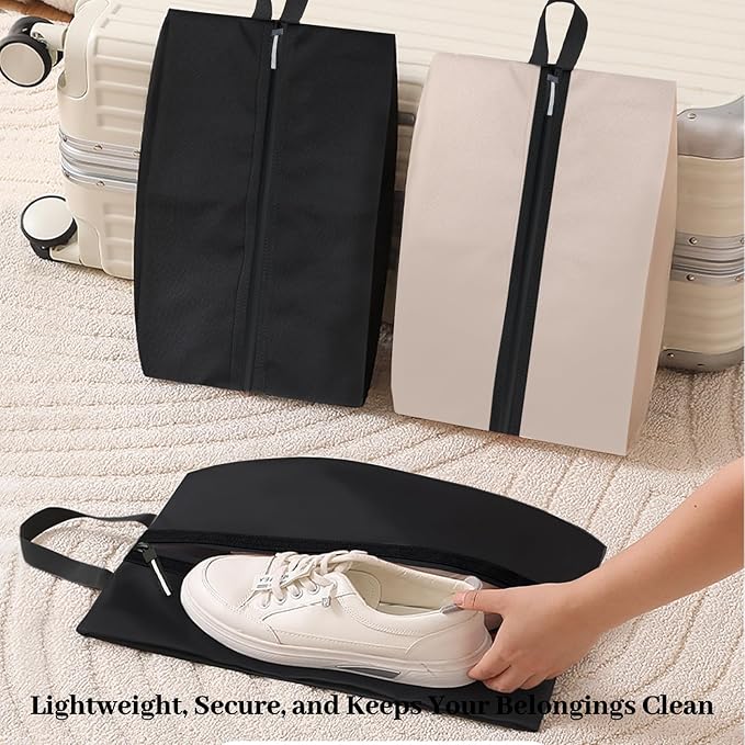 Shoe Bag for Travel, Water-Resistant Shoe Pouch for Gym, Odor-Resistant Soccer Cleats Bag with Zipper for Sports Travel Work Men and Women (Black, 2-Pack)