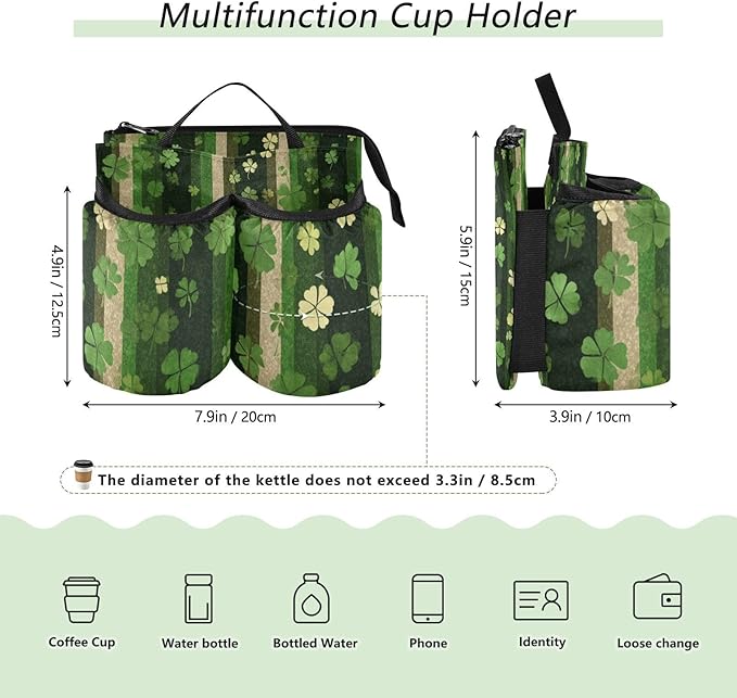 Luggage Cup Holder for Suitcases Free Hands Travel Cup Holder Portable Suitcase Cup Drink Holder Luggage Cup Caddy Bag Carrier Green Stripes Clovers