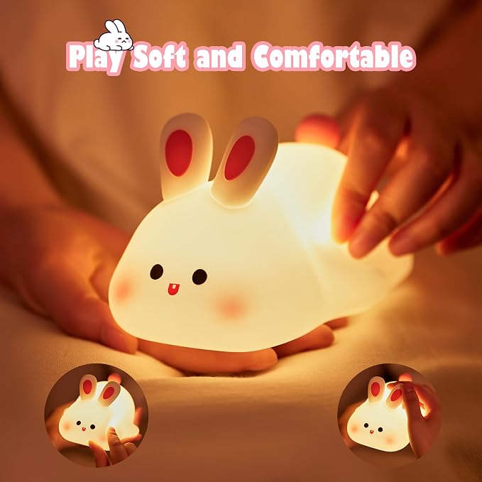 OkiyiD Bunny Lamp,Big Face Rabbit Night Light for Kids, Cute Easter Bunny Gifts, Kawaii Nursery Bedroom Decor, Rechargeable Silicone LED Squishy Night Light