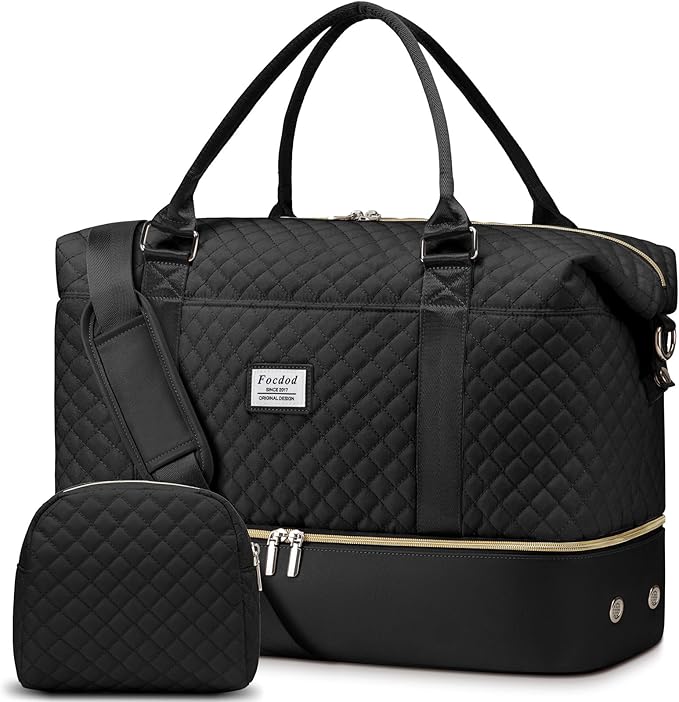 Travel Weekender Duffle Bags for Women: Overnight Bags with Shoe Compartment Large Carry on Weekend Bag with Toiletry & Wet Pocket Tote Duffel Bag Hospital Bag for Women Labor Delivery Black