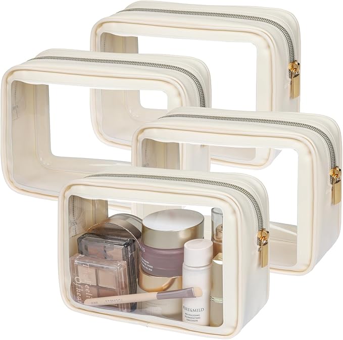 PACKISM TSA Approved Toiletry Bag 4 Medium - Quart Size Clear Makeup Bag for Carry On, Airport Security Compliant Clear Travel bag for Toiletries with Reinforced Seams, Beige