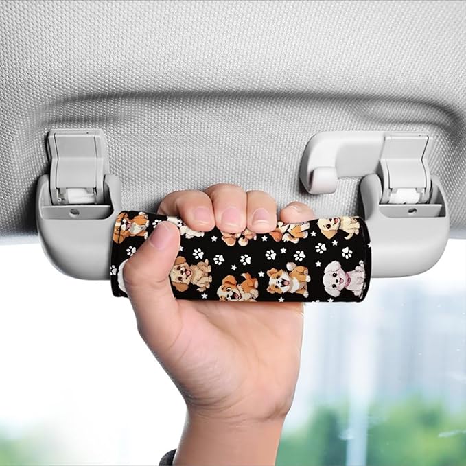 BIGCARJOB 2 Pcs Lovely Puppy Print Luggage Handle Wrap Set for Women Girls Travel Suitcase Handle Sleeve Cover Universal Identifier Travel Bag Wraps Washable Luggage Tags
