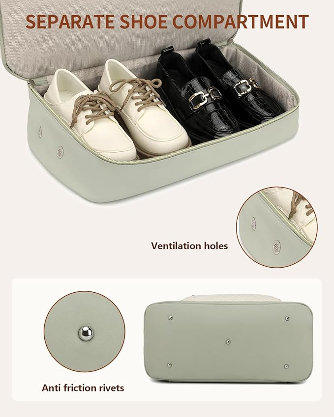 Weekender Bags for Women, Travel Duffle Bag Carry On Overnight Bag with Cosmetics Bag and Crossbody Purse for Gym Hospital, Gifts for Women, Beige Green