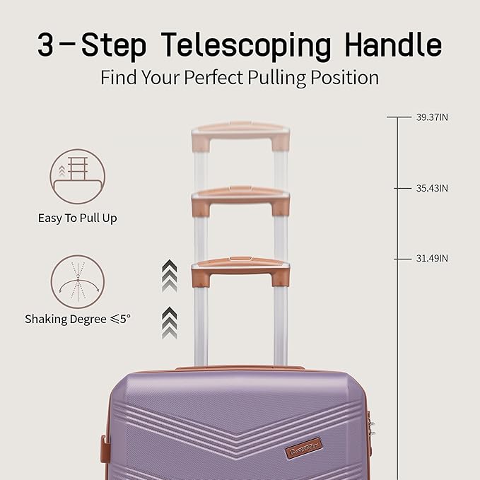 Expandable Luggage Sets 5 Piece, Hard Case Suitcase Set with Spinner Wheels,22x14x9 Airline Approved Carry on,Lightweight Durable Suitcase with TSA Lock (Purple)