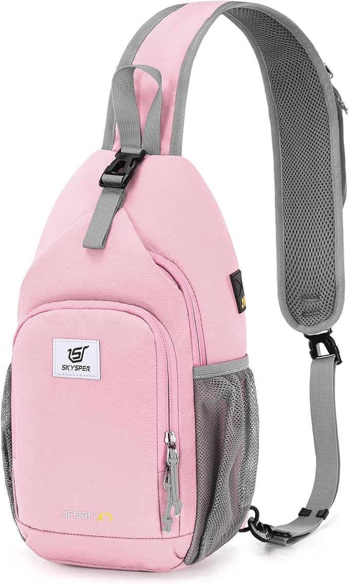 SKYSPER Sling Bag RFID Crossbody Sling Backpack Cross Body Shoulder Bag Travel Hiking Daypack for Women Men(Pink)