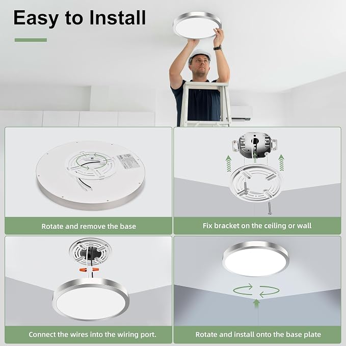 hykolity 12 Inch Selectable CCT LED Round Flat Panel Light,24W,2400LM | 3000K/4000K/5000K, Edge-Lit Flush Mount Ceiling Light Fixture for Kitchen, Bedroom, Laundry and Closet Room,Brush Nickel