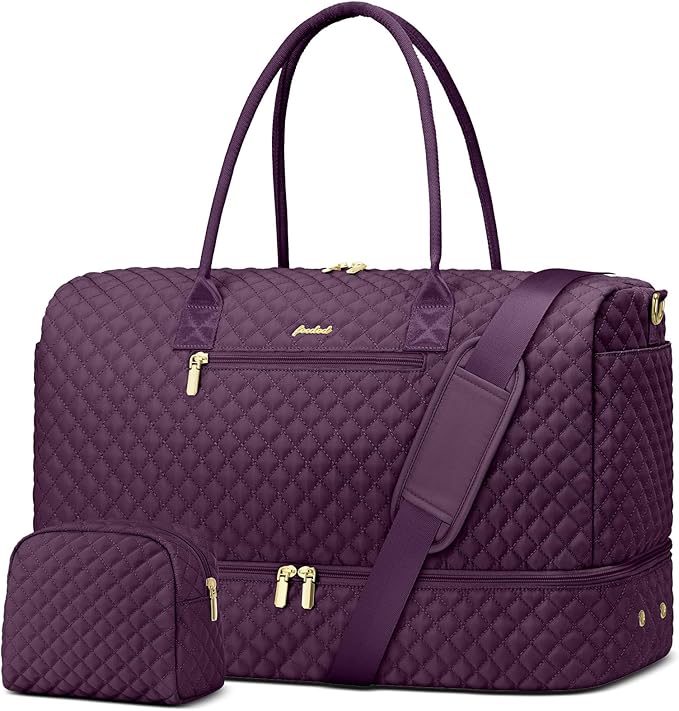 Travel Weekender Duffle Bags for Women - Large Carry On Bag with Shoe Compartment Overnight Bag with Toiletry Bag Duffel Bags with Wet Pocket for Gym Hospital Bags for Labor and Delivery Dark Purple