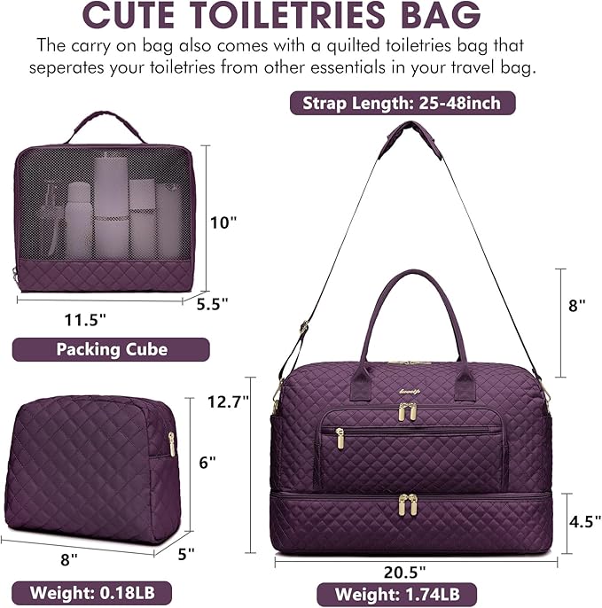 Large Women Travel Duffle Bag - Carry on Overnight Weekend Travel Duffel Tote Gym Bag with Wet Pocket Toiletry Weekender Overnight Bag for Travel Business Trips Sports Hospital 3 Pcs Set