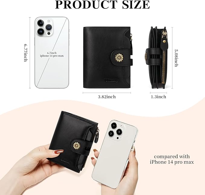 Wallet Women,RFID Blocking Leather Womens Wallet Bifold Compact Card Holder Small Wallet for Women with Removable ID Window Black