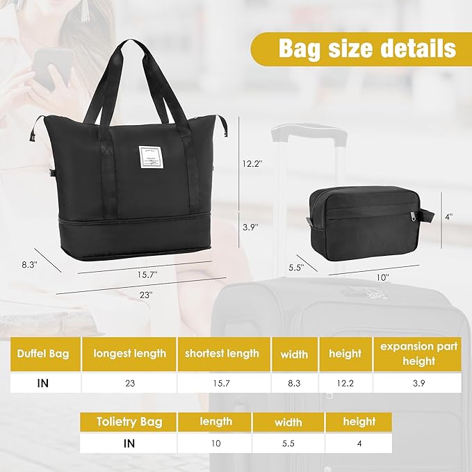 Softside Luggage 3-Piece Set with Duffel Bag, Lightweight Suitcases with Spinner Wheels, TSA Lock & Expandable for Travel, Business Trips, Durable Softshell Travel Luggage Set (Black)