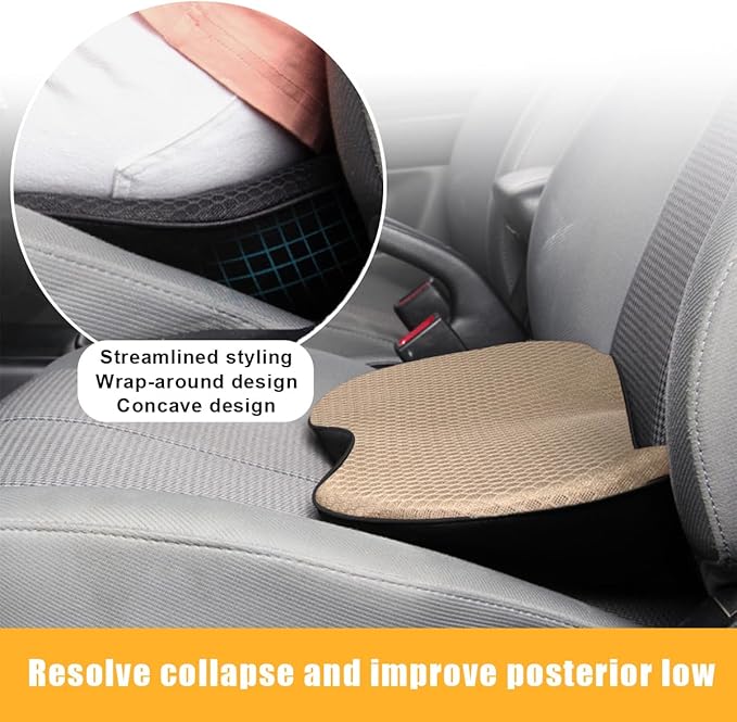 Car Seat Cushion, Auto Memory Foam Wedge Seat Pad, Sciatica Tailbone Low Back Pain Relief Pillow for Driver, Breathable Non Slip Orthopedic Support Pad, Car Accessories (Beige)