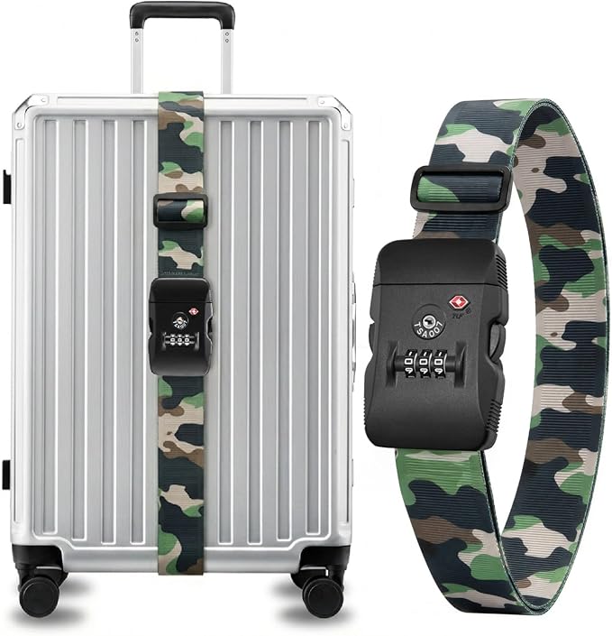 LUGGEX Luggage Straps TSA Approved, Luggage Straps for Suitcases, Easy Adjustable & Reinforced Buckle (Camo 20-32inch, 1 Pack)