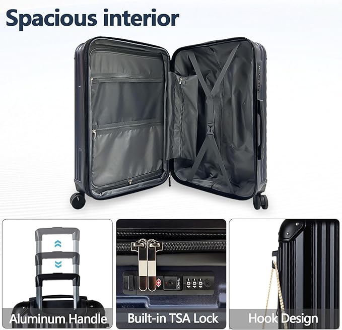 OUZZO 3 Piece Luggage Sets Hardshell Expandable Suitcases Sets with Double Spinner Wheels Lightweight ABS+PC Checked Luggage with TSA Lock for Women Men Family Trips