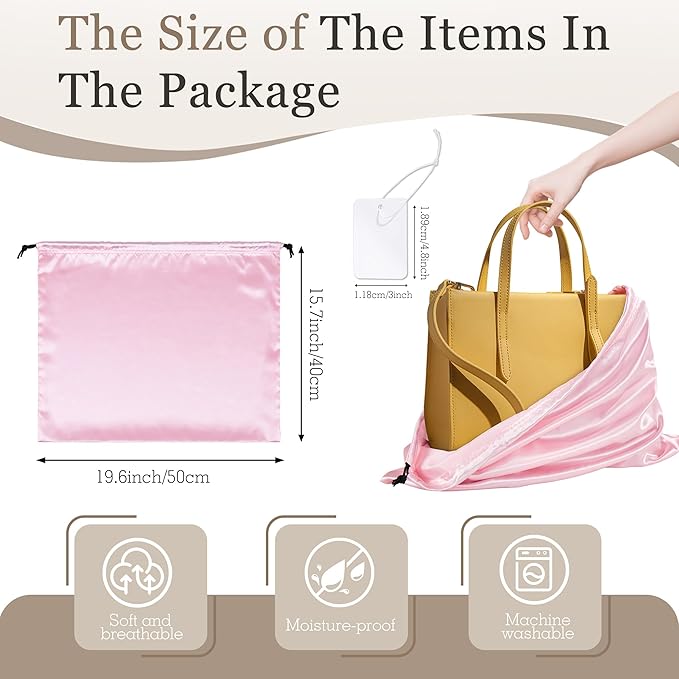 Vonty 3 Pack Silky Dust Bags for Shoes and Purses, Satin Drawstring Bag for HandBags Boots - Pink Shoe Bag Silk Dust Cover Bag Protector Travel Storage Pouch(19.6 x 15.7 In)
