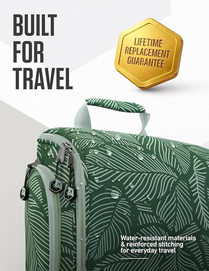 VENTURE 4TH Hanging Travel Toiletry Bag for Women & Men – Large Toiletry Organizer with 17 Compartments, Removable TSA Pouch, Travel Wash Bag for Toiletries, Makeup & Shaving Kit (Green Leaves)