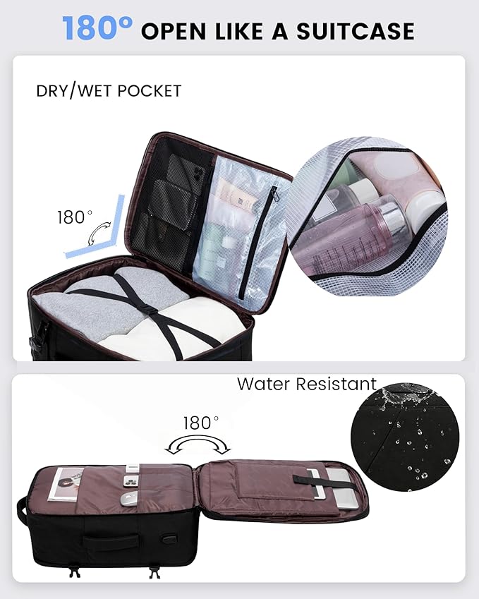 LOVEVOOK Travel Carry on Backpack, Large 40L Personal Item Travel Bag for Men & Women Flight Approved with 3 Packing Cubes, Suitcase Water Resistant Luggage Daypack Business Weekender Bag, Black