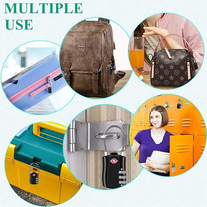 TSA Locks, Digit Combination Padlockss and Steel Cable Combination Travel Security Lock, Coded Lock for Baggage Travel Bag, Suit Case, Gym, Bike Locks (TSA Luggage Locks-2)