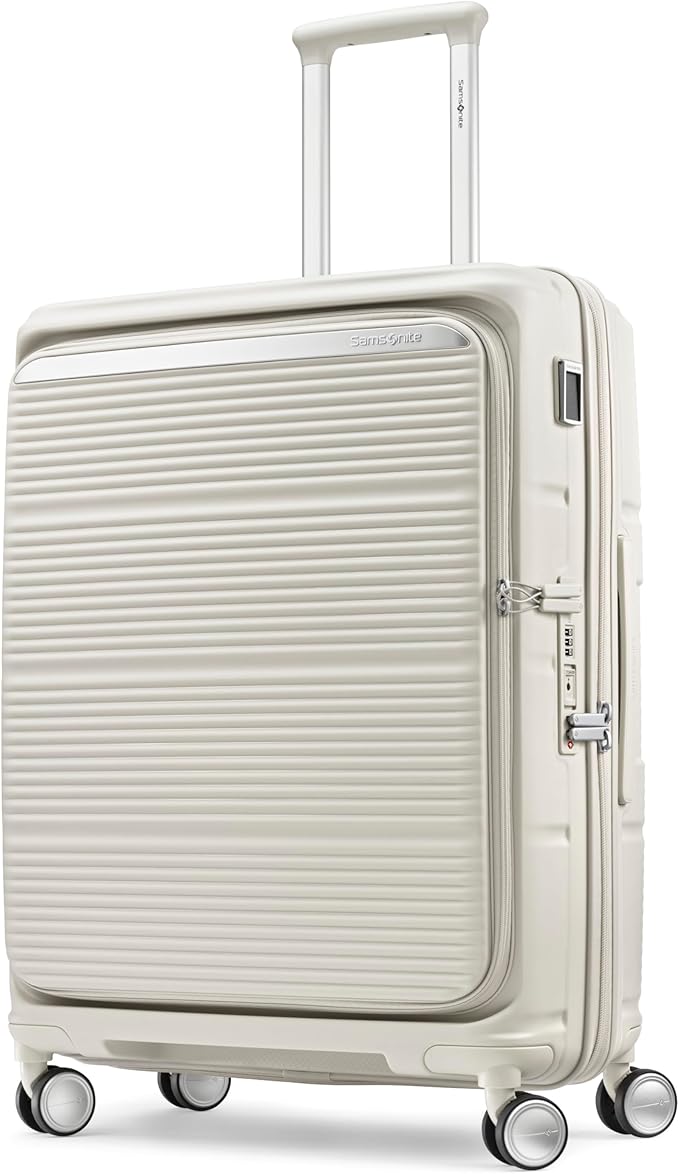 Samsonite Paralux Medium Checked Luggage - Innovative Design - Quick Access Front Pocket - Dual Suspension Wheel Technology - TSA Lock - Expandable - Includes Removable Packing Cubes - Stone Grey