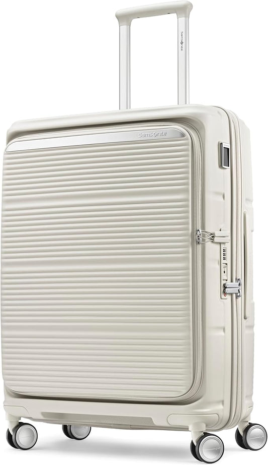 Samsonite Paralux Medium Checked Luggage - Innovative Design - Quick Access Front Pocket - Dual Suspension Wheel Technology - TSA Lock - Expandable - Includes Removable Packing Cubes - Stone Grey