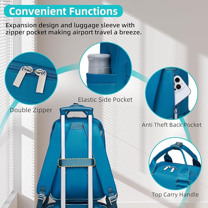 LARVENDER Carry on Luggage 22x14x9 Airline Approved Hardshell Suitcase with Wheels TSA Lock, PC+ABS Lightweight Suitcase Set for Women with Travel Backpack, Ocean Breeze, 3 Piece Set