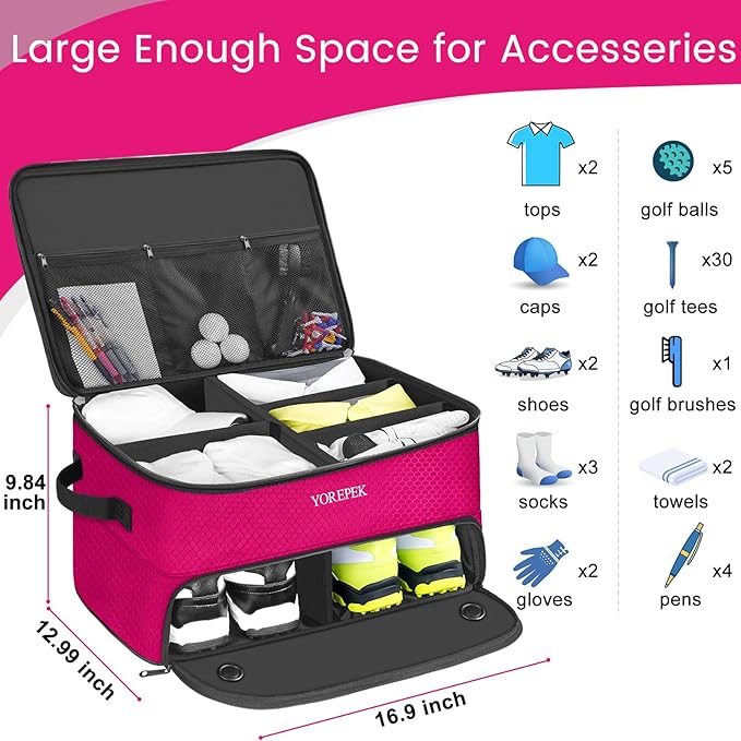 YOREPEK 2 Layer Golf Trunk Organizer, Golf Gifts for Men with Separate Ventilated Compartment for 2 Pair Shoes, Waterproof Car Trunk Locker for Balls, Tees, Clothes, Gloves, Gifts for Golfers