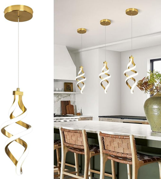 Modern LED Pendant Light Fixture, 15W Spiral Led Chandelier Hanging Lamp, 4500K Pendant Lights Kitchen Island, Adjustable Height Pendant Light for Dining Room Bedroom Kitchen Island Cafe