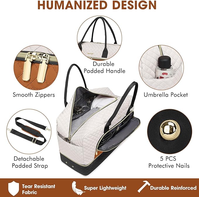 Travel Duffle Bag Weekender for Women - Carry-On Overnight Bag Personal Item Bag with Shoe Compartment & Wet Pocket Large Weekend Tote Bags with Toiletry Bag Hospital Bags for Labor and Delivery