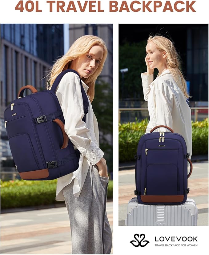 LOVEVOOK Travel Backpack For Women Flight Approved, 50L Large Carry On Backpack, Personal Item Travel Bag for Airplanes, Business 18 Inch Laptop Backpack, Weekender Overnight Daypack, With 3 Cubes