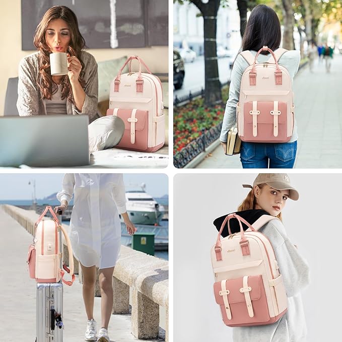 LOVEVOOK Laptop Backpack for Women, 15.6 Inch Laptop Bag with USB Charging Port, Fashion Water Resistant Daypacks Teacher Nurse Stylish Travel Bags Vintage Computer Backpack for College, Work