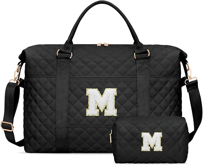 Gifts for Women, Initial Travel Duffle Bag, Personalized Weekender Overnight Bags, Gift for Mom Friend College Girl Graduation Teacher（Black,M)
