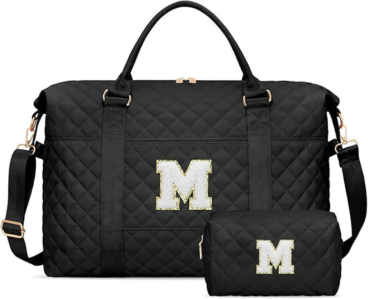 Gifts for Women, Initial Travel Duffle Bag, Personalized Weekender Overnight Bags, Gift for Mom Friend College Girl Graduation Teacher（Black,M)