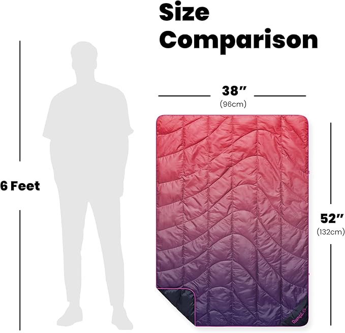 Rumpl Travel Puffy Blanket, Ultra-Packable Travel-Size Warmth and Comfort, Berry Fade