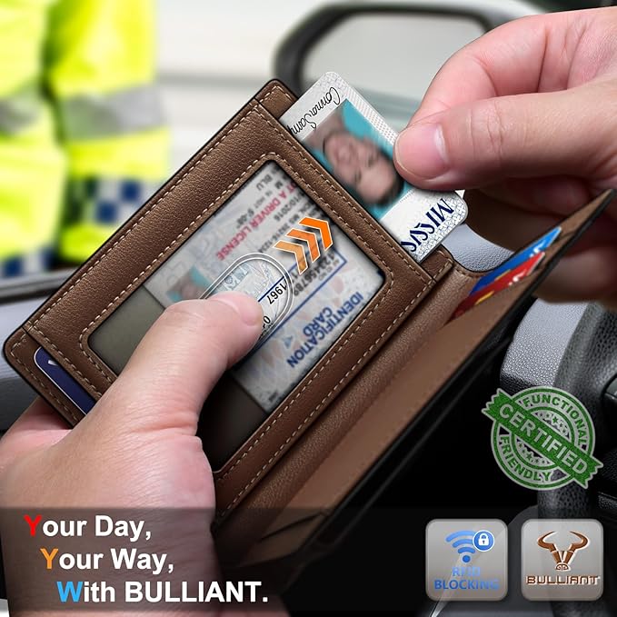 BULLIANT Magnetic Closure Slim Wallet-Genuine Leather Front Pocket Wallet for Men,RFID Blocking,Holds 12 Cards and Money Clip