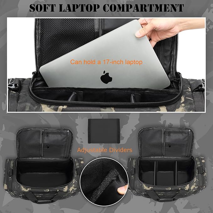 45L Gym Bag for Men & Women, Tactical Military Duffle Bag for Travel Weekender Gym Workout Deployment, Large Sports Bag for Hockey Football Baseball Soccer Basketball