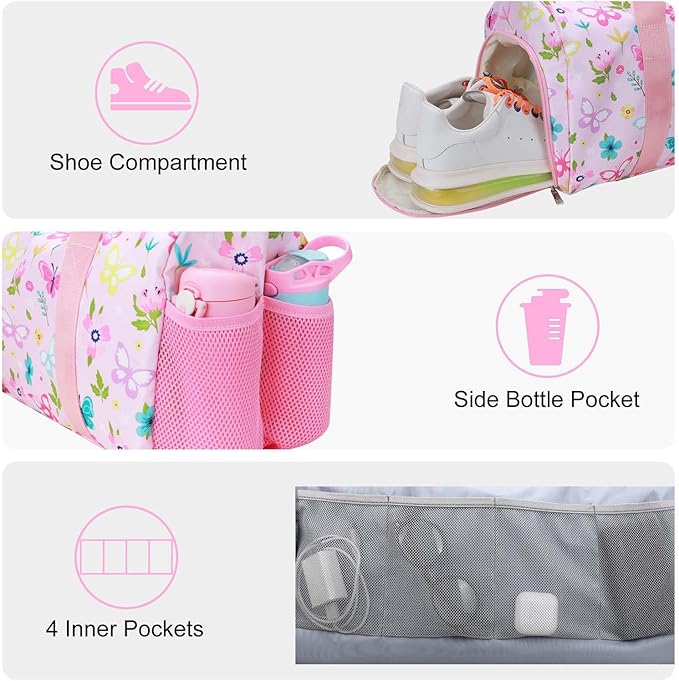 Gym Travel Duffle Bag for Girls - Gymnastics Sports Dance Bag with Shoe Compartment & Wet Pocket Starry Sky Kids Travel Bag Teens Weekender Sleepover Carry On Bag